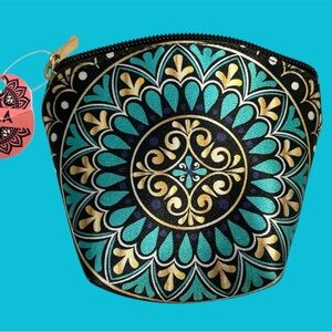 Chula Teal and Gold Patterned Pouch. Great for coins or accessories. NEW